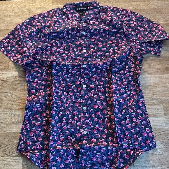 Bonobos Rivera Short Sleeve Shirt in Navy Fringe Sz Medium Tailored - Picture 5 of 9